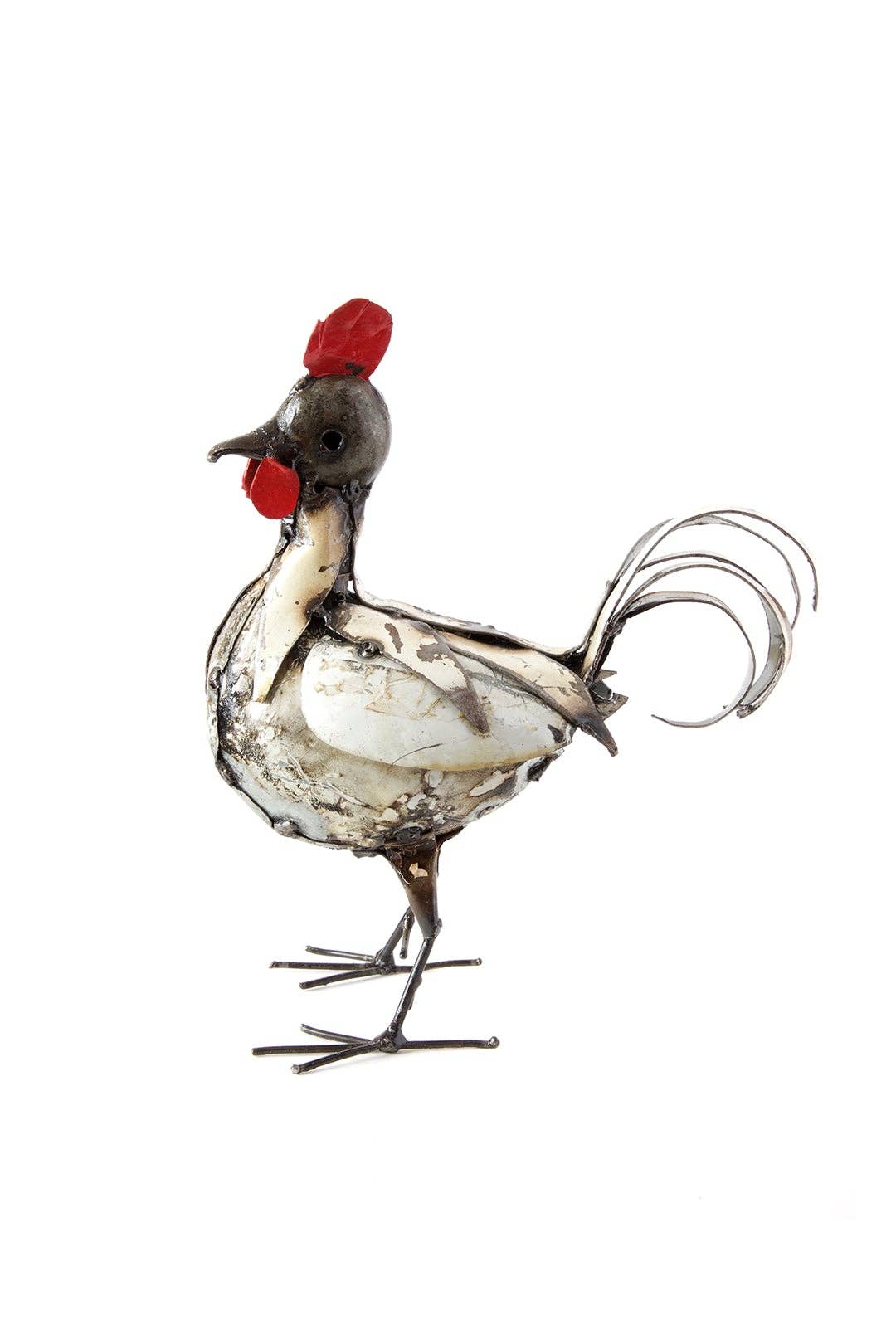Small Recycled Metal Chicken Sculpture