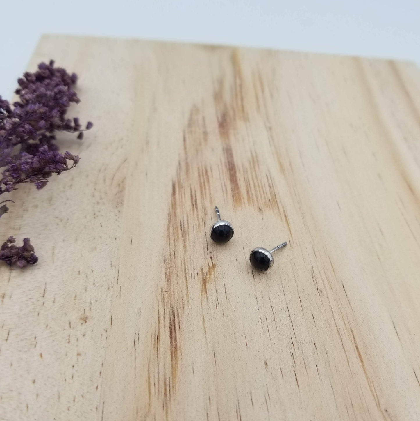 Sterling and Round Black Onyx Studs