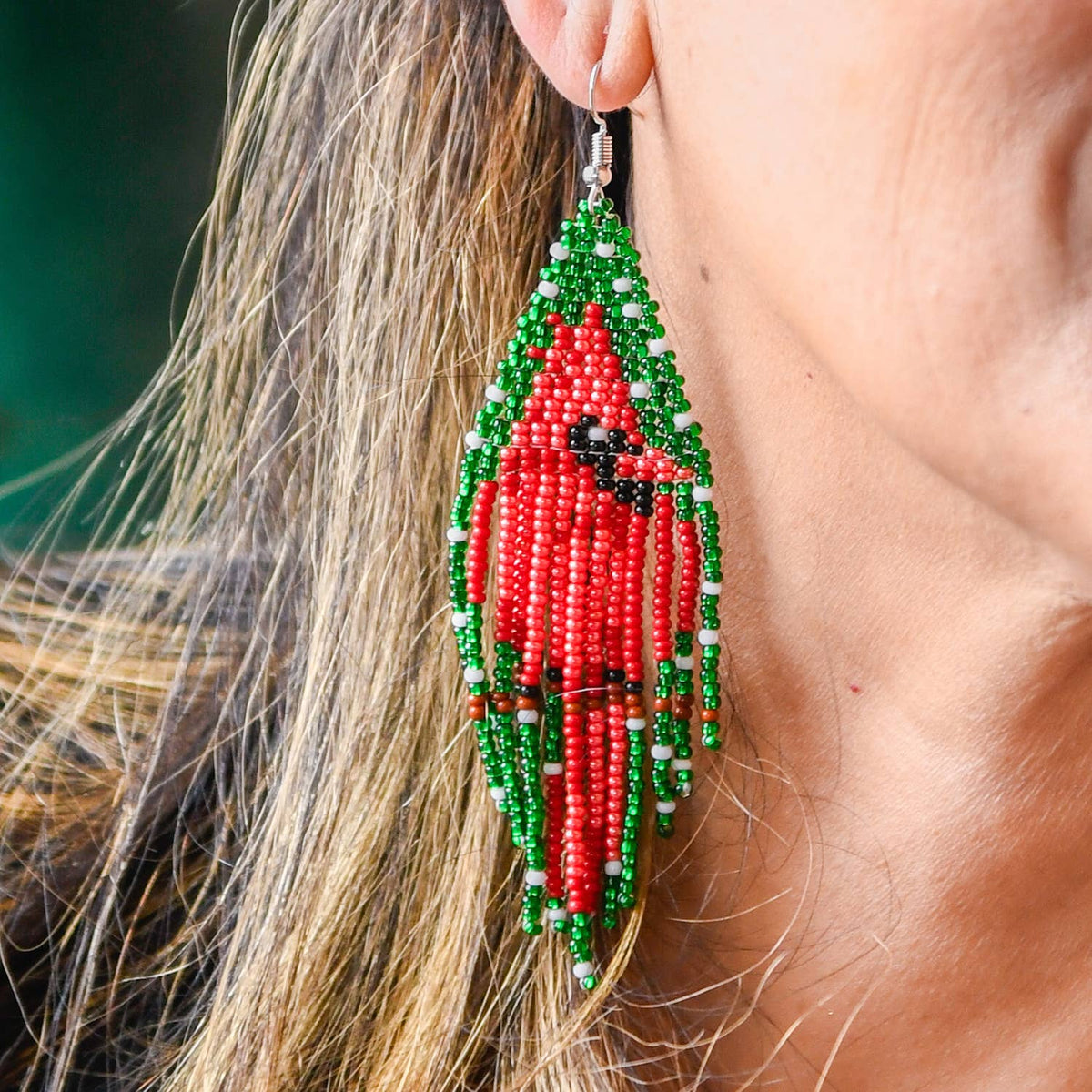 Evergreen Cardinal Fringe Earrings