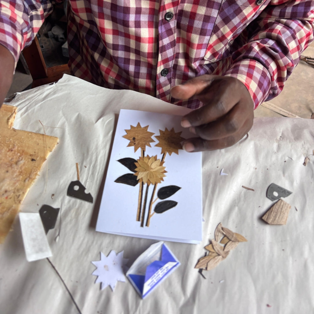 Handcrafted Banana Fiber & Kitenge Sunflower Card
