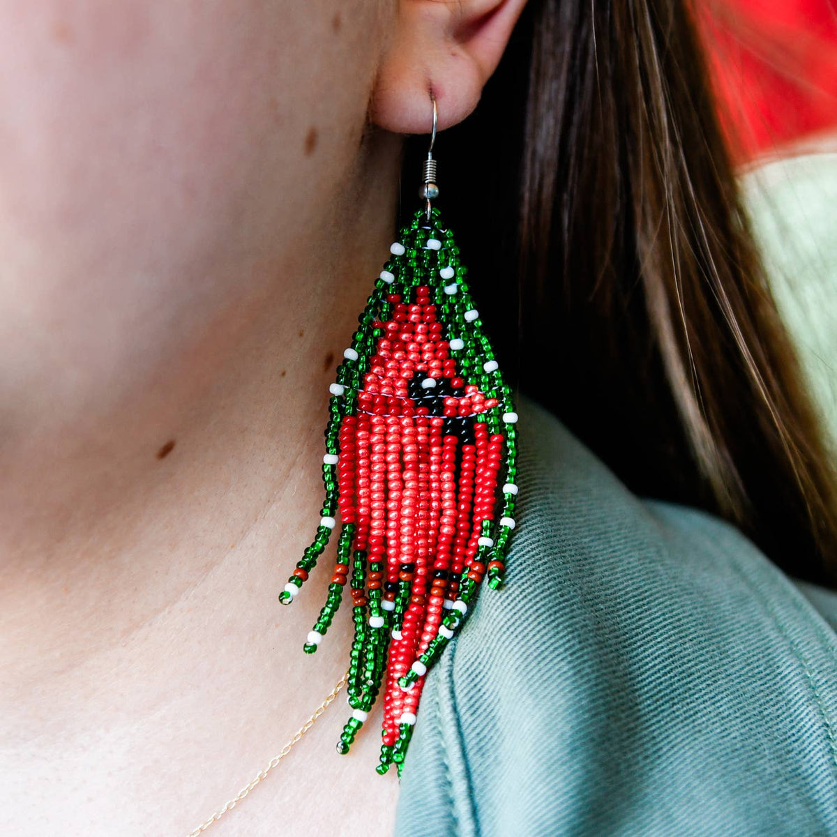 Evergreen Cardinal Fringe Earrings