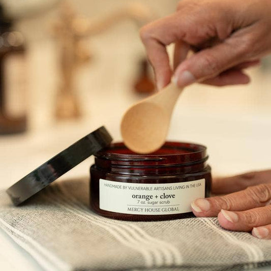 Orange + Clove | 7oz Sugar Scrub in Apothecary Jar + Spoon