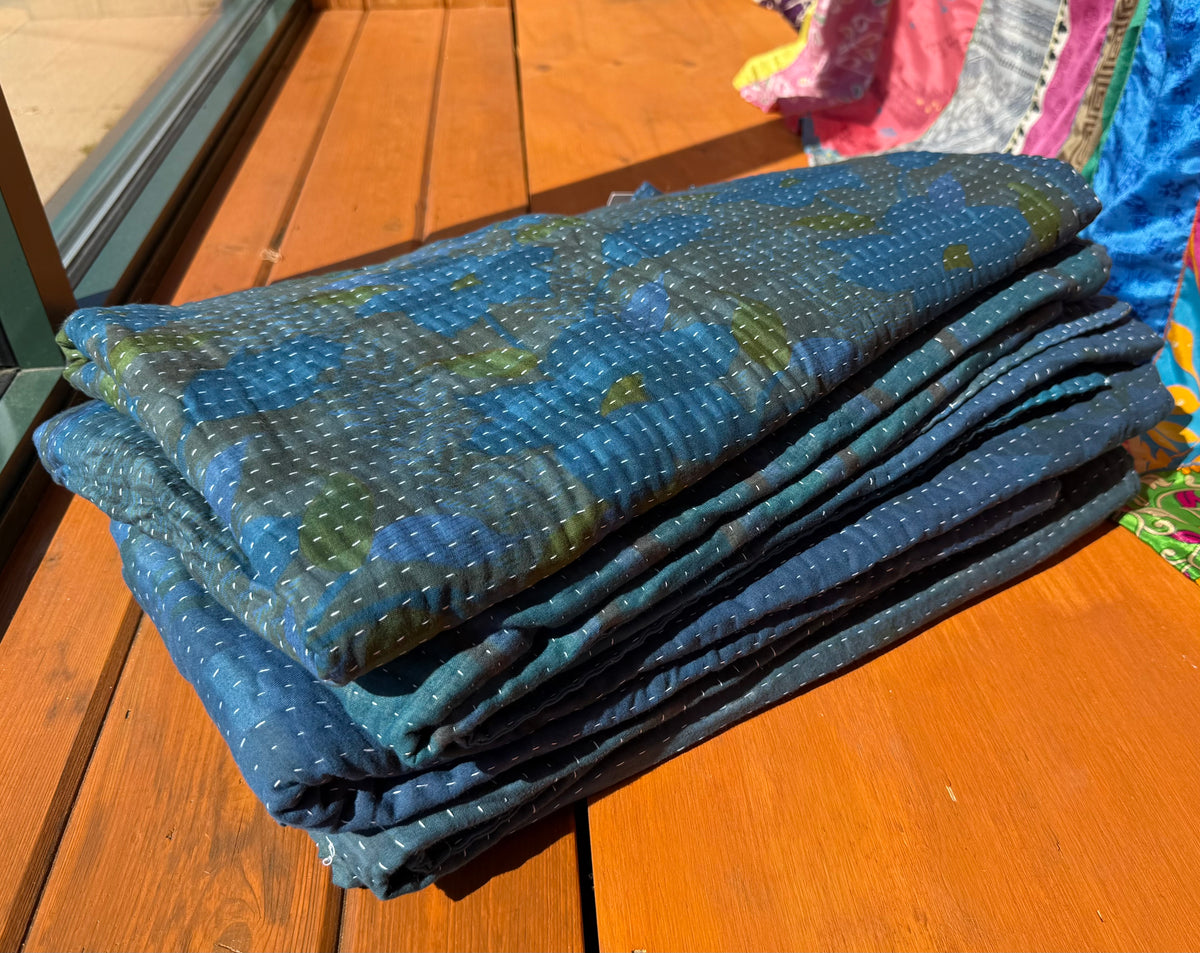 Natural Indigo Dyed Vintage Cotton Throw Blanket