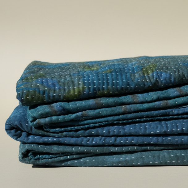 Natural Indigo Dyed Vintage Cotton Throw Blanket