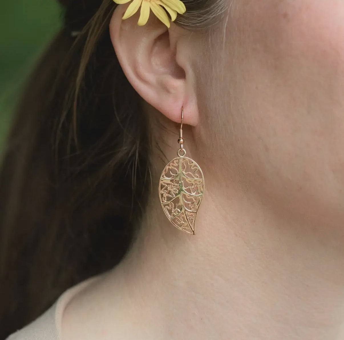 Rose Gold Healing Leaf Dangle Earrings