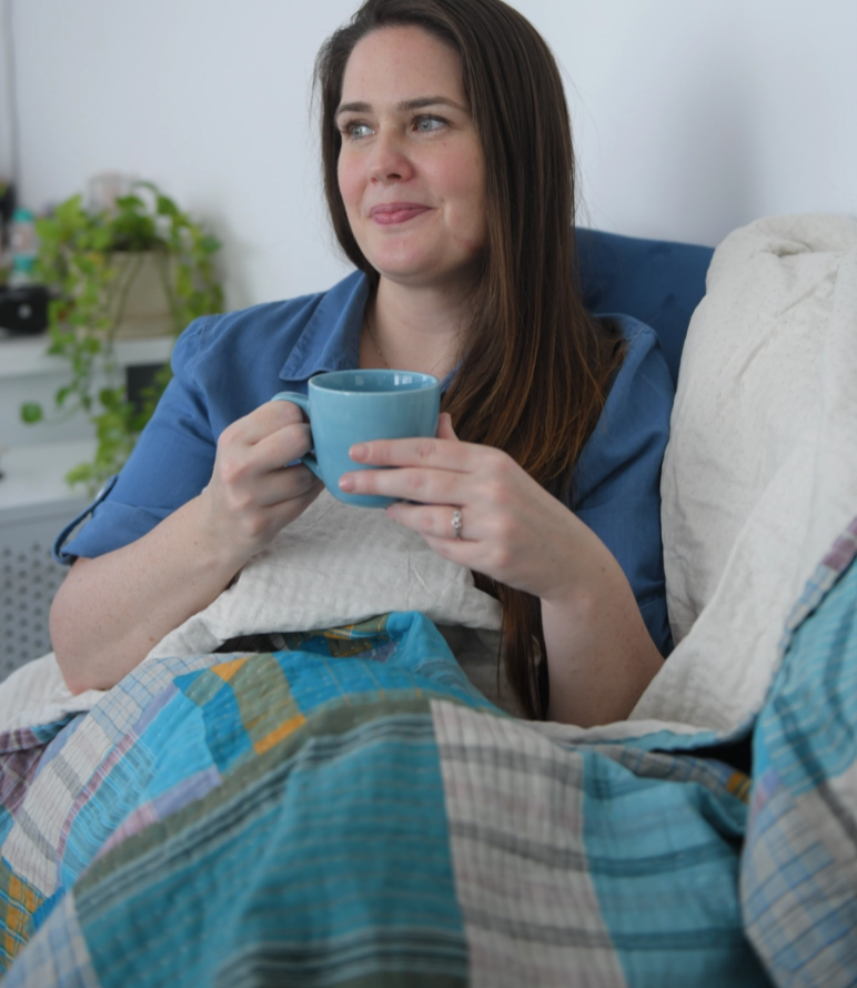 Recycled Patchwork Plaid Blanket & Unbleached Cotton