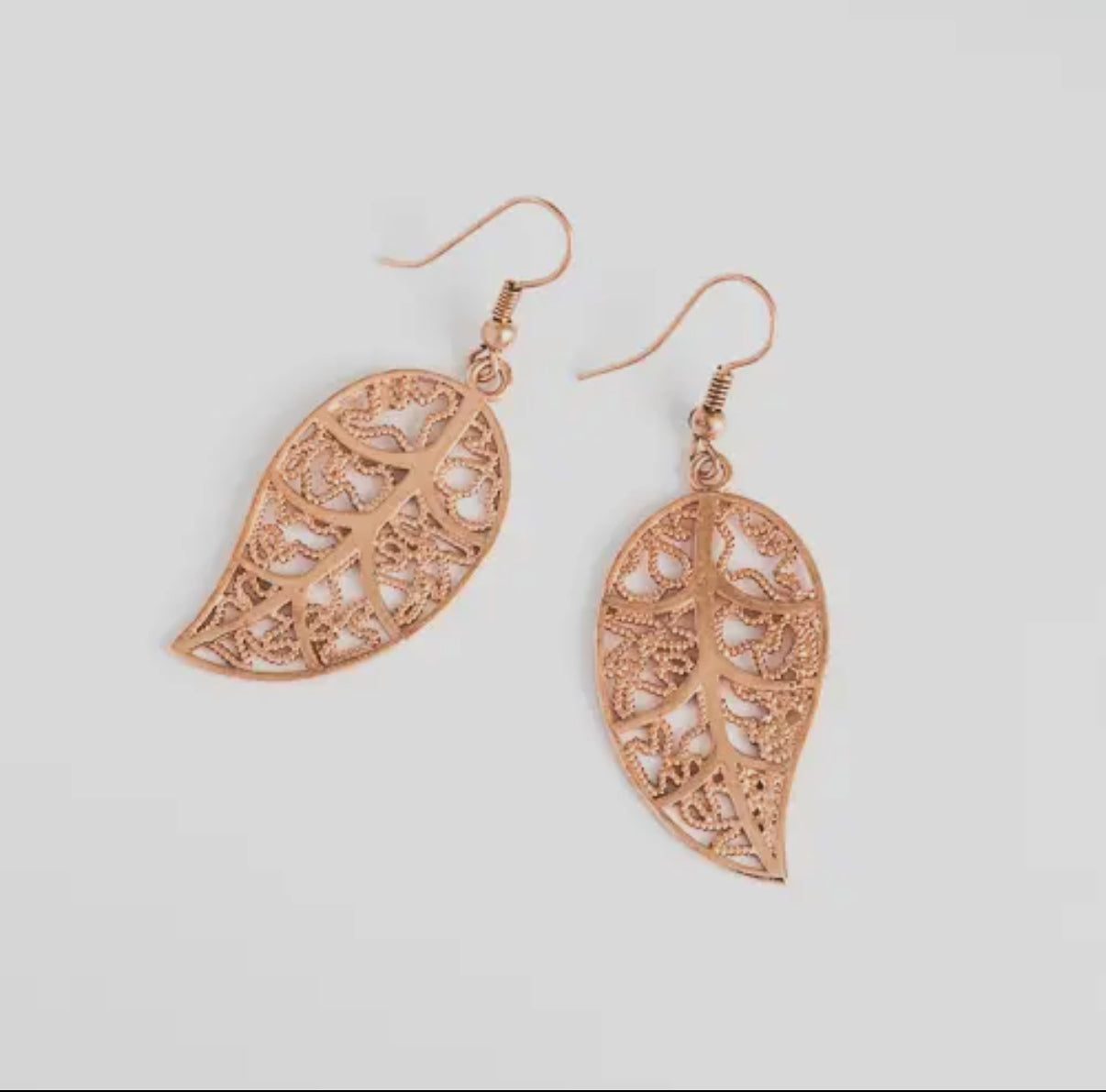 Rose Gold Healing Leaf Dangle Earrings