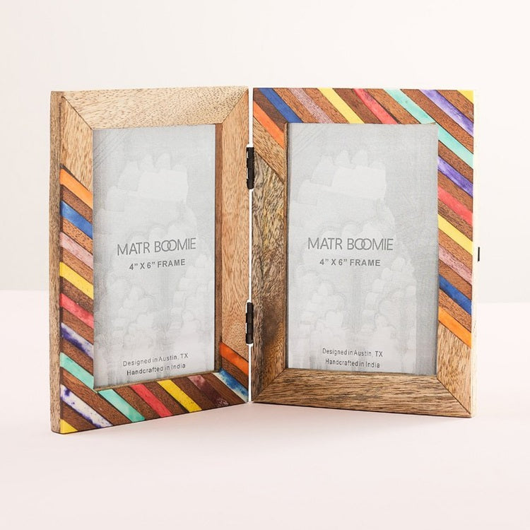 Bone and Wood Double Photo Frame