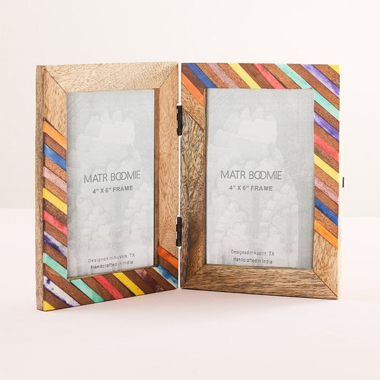 Bone and Wood Double Photo Frame