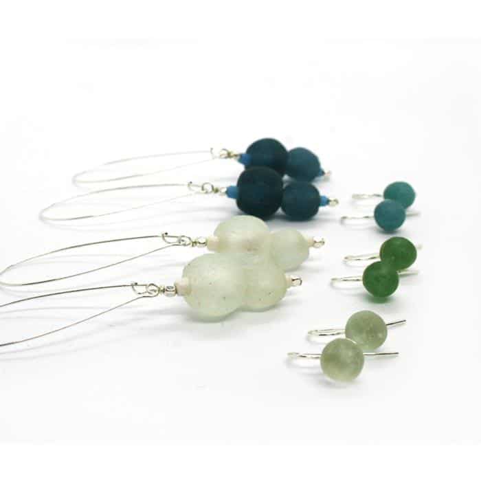 Glass Pearls Drop: Earrings - Blue