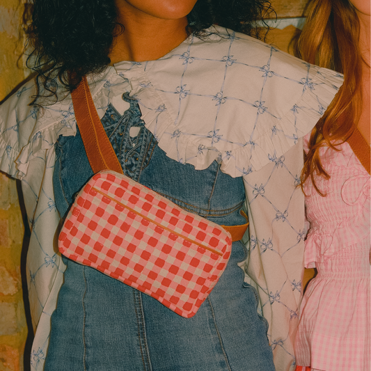 Block Print Belt Bag - Tomato Gingham