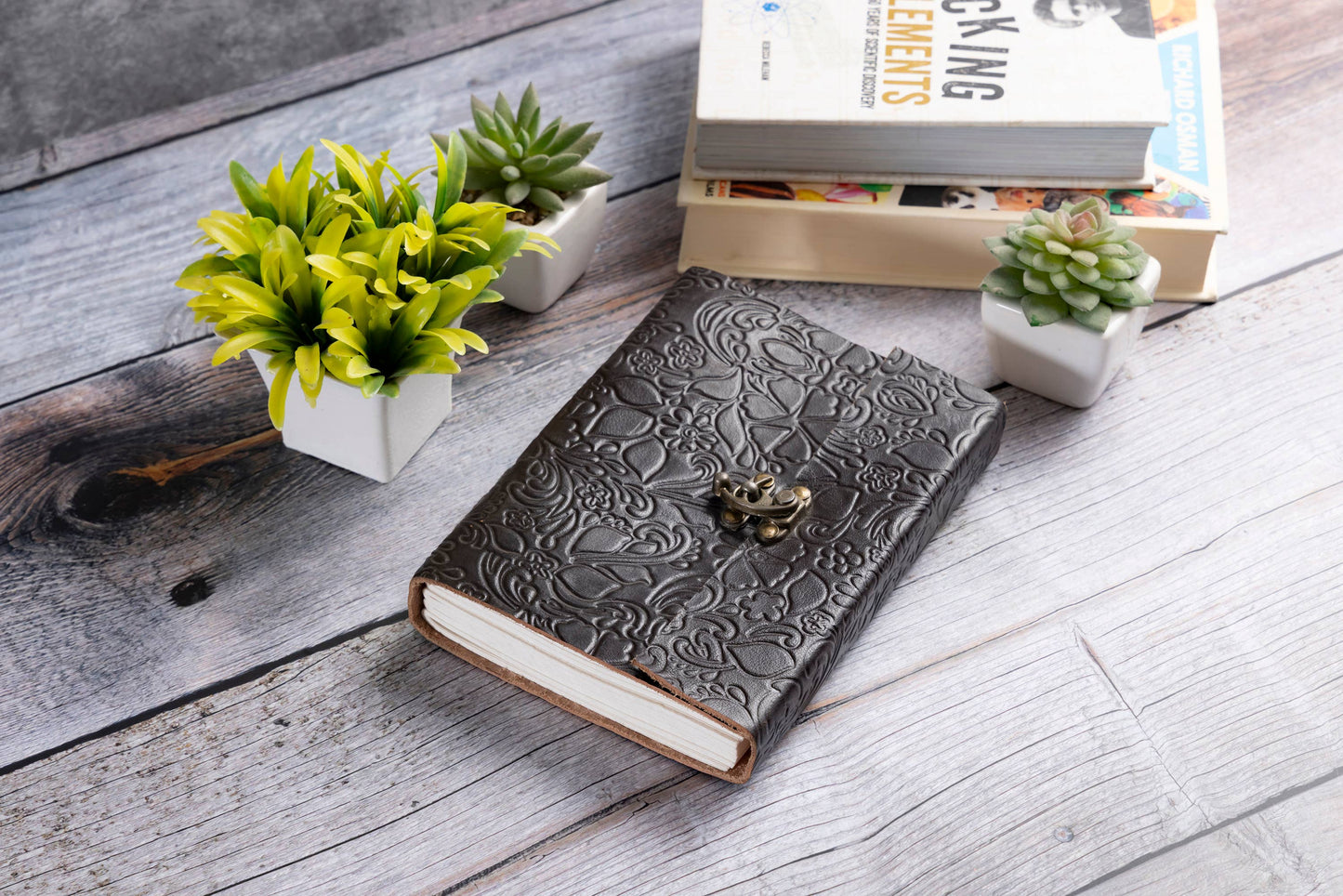 Embossed Cruelty Free Leather Journal with Metal Closure