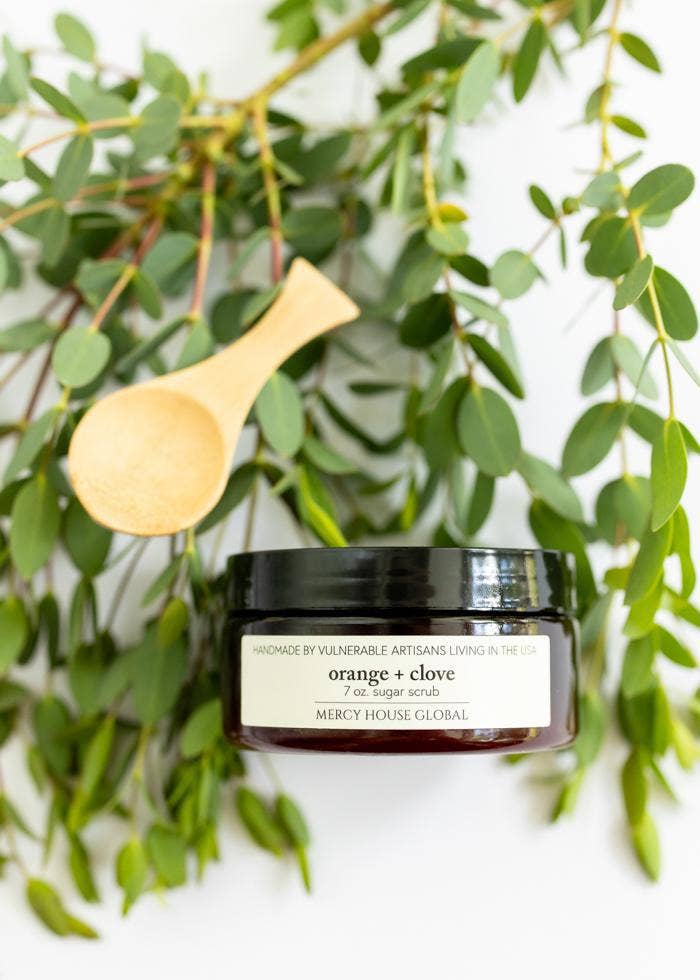 Orange + Clove | 7oz Sugar Scrub in Apothecary Jar + Spoon