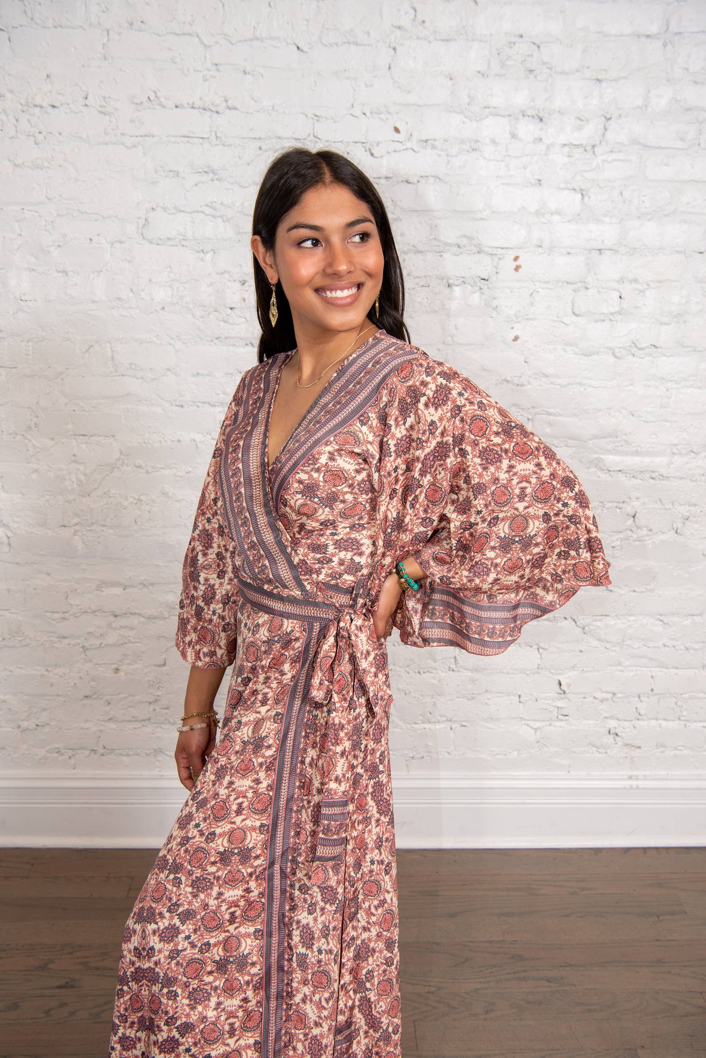 Sari Flutter Sleeve Wrap Dress L/XL
