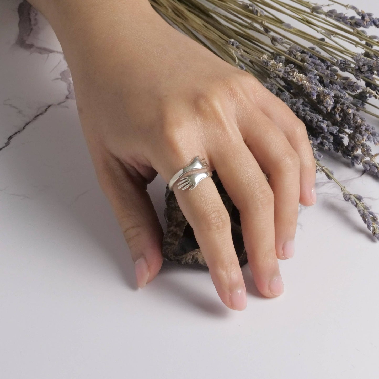 Hugging Hands Ring - Sterling Silver