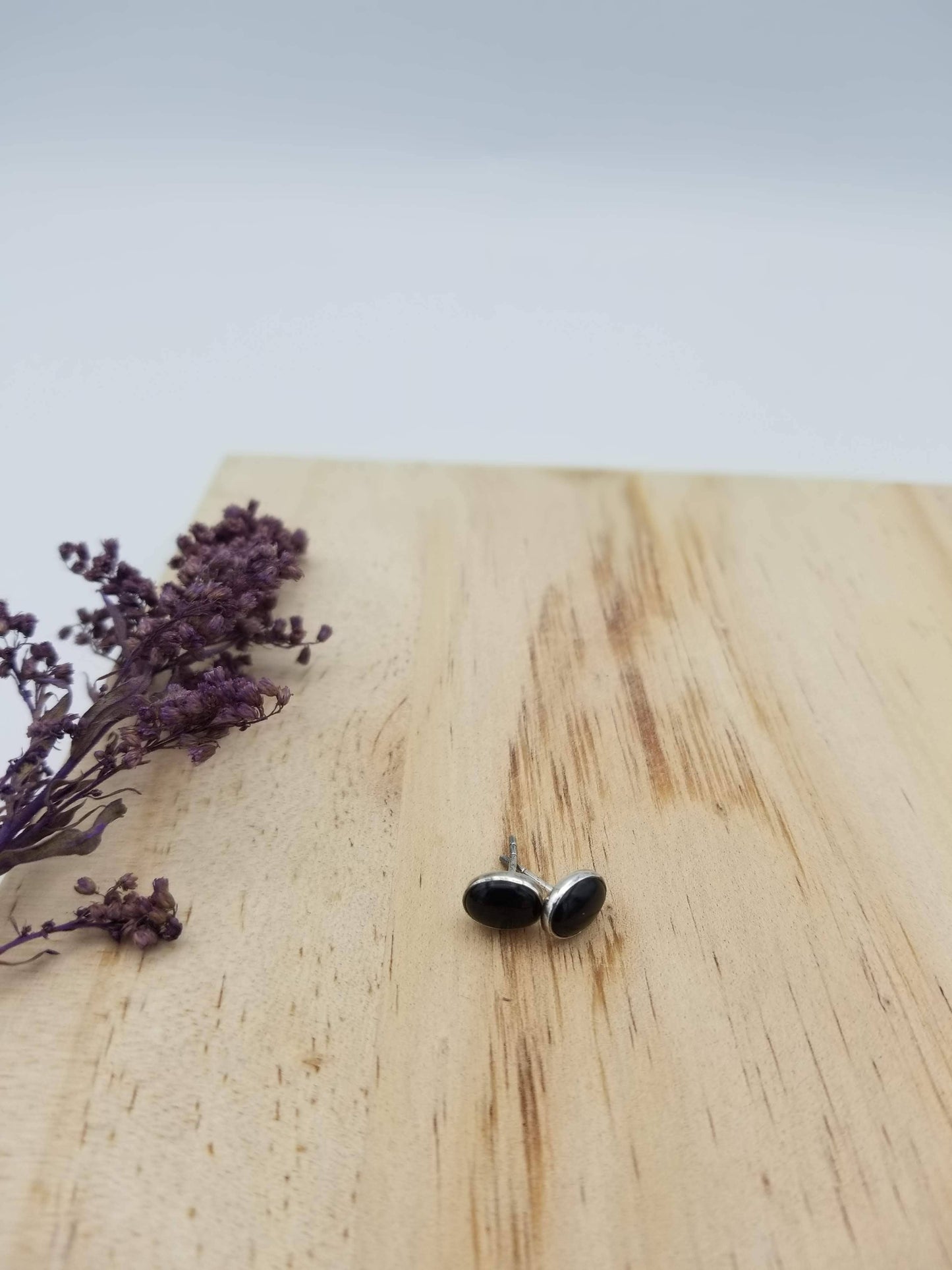 Sterling and Oval Black Onyx Studs