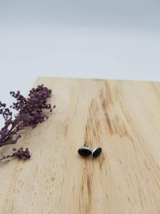 Sterling and Oval Black Onyx Studs