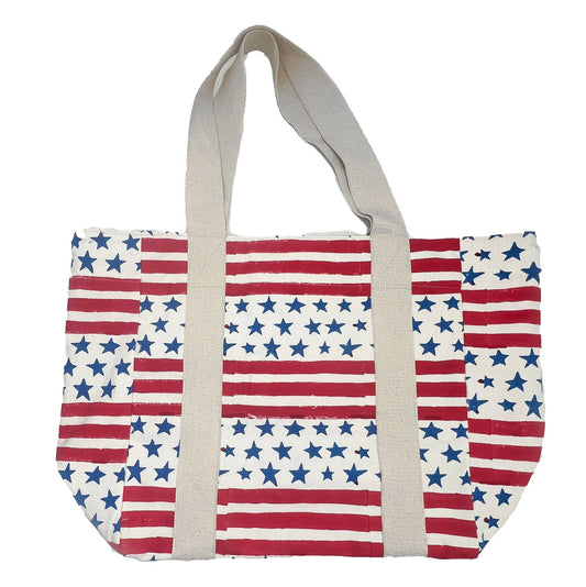 Striped Stars Block Printed Canvas Tote