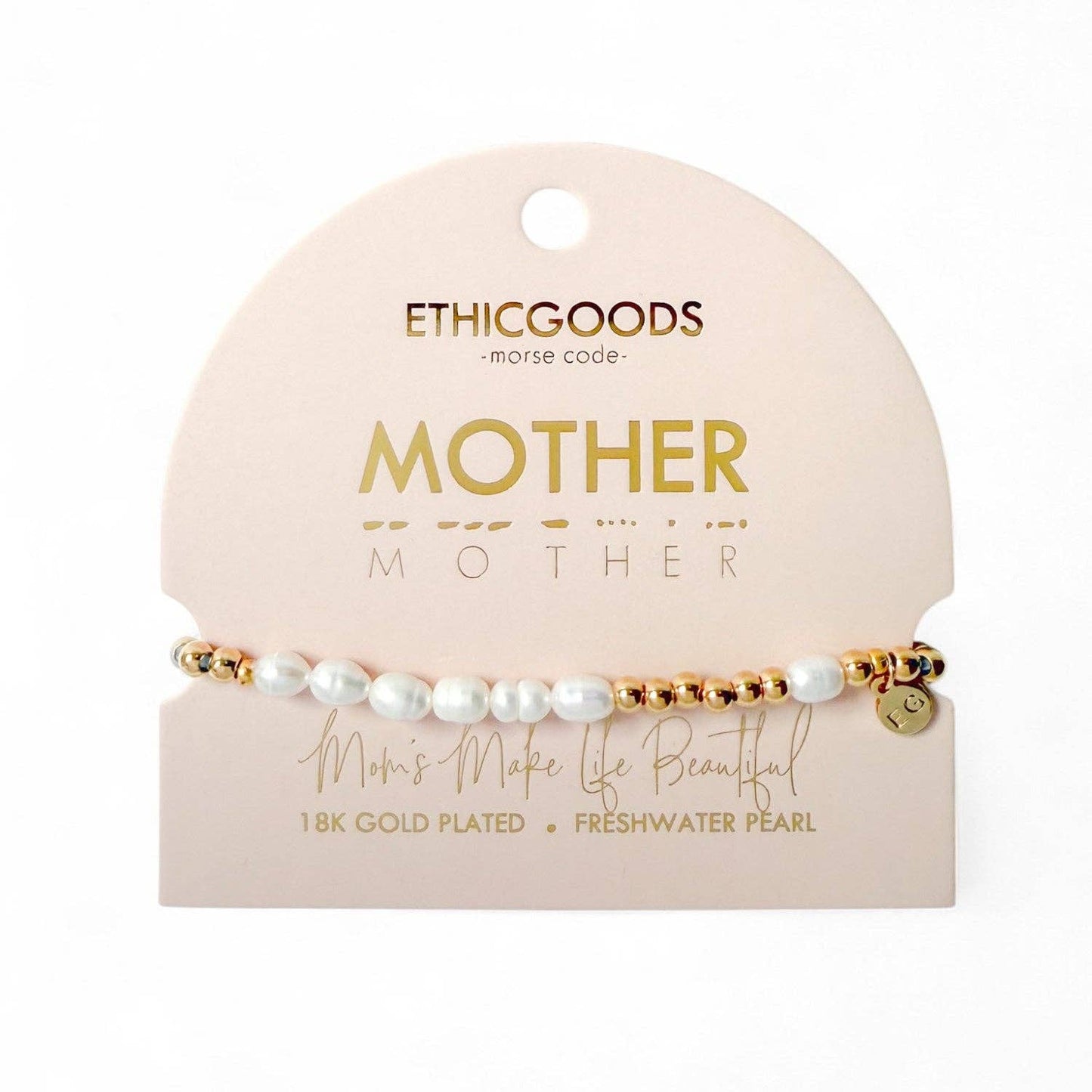 Morse Code Pearl & Gold Waterproof Beaded Bracelet | MOTHER