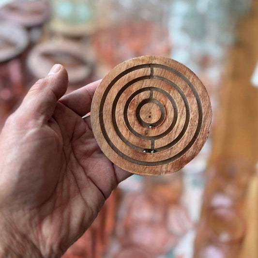 Mango Wood Labyrinth Game 3.75" – Handcrafted Precision