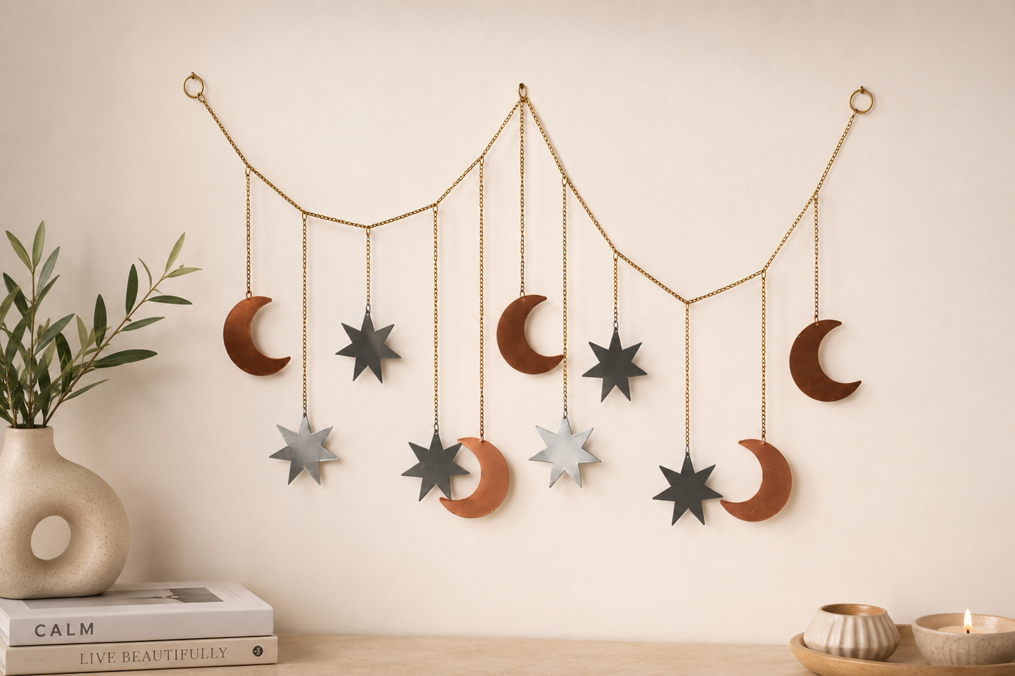 Celestial Moon & Star Iron Wall Hanging