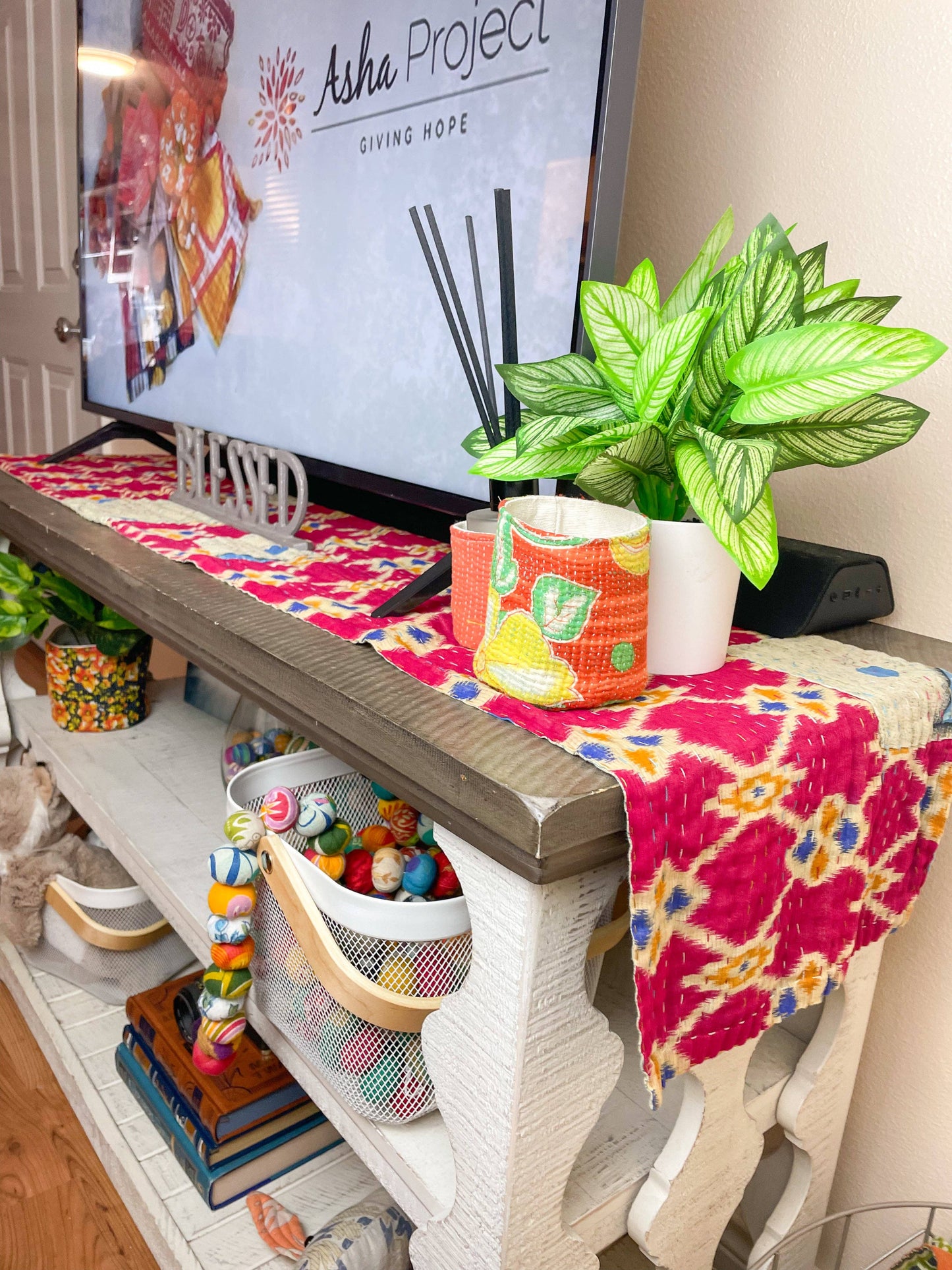 Reversible Kantha Table Runner / Scarf