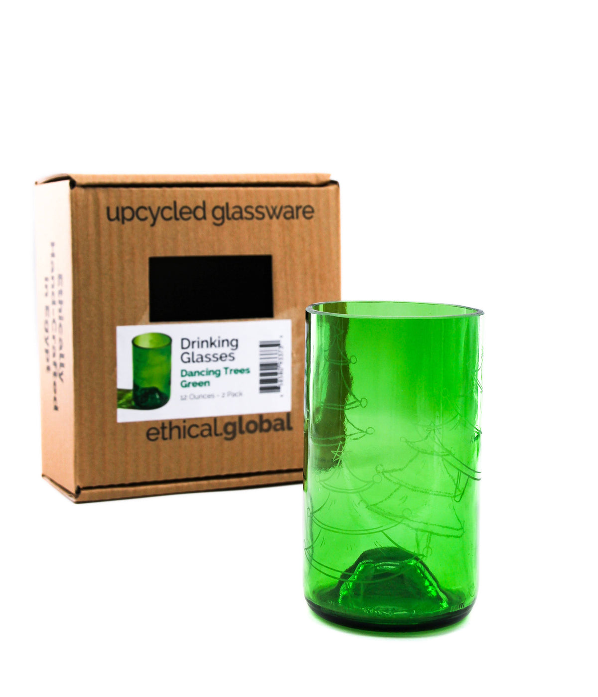Dancing Trees Upcycled Drinking Glasses 2 Pack - 12 Oz. Green
