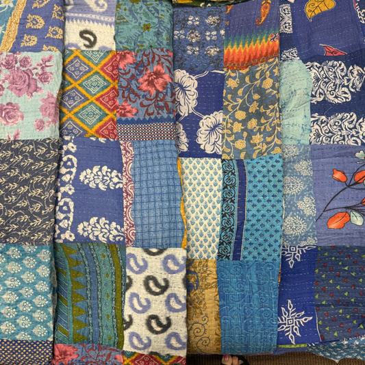 Queen Kantha Stitched Patchwork Blanket