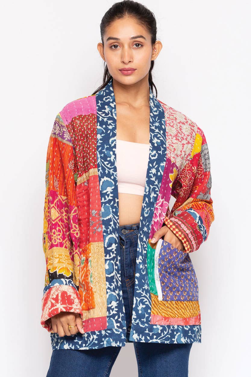 Reversible Kantha Quilted Saree Jacket