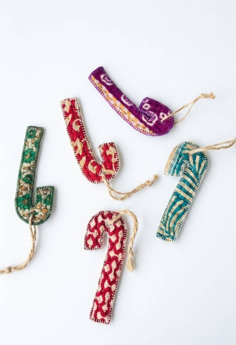 Kantha Candy Cane Ornament
