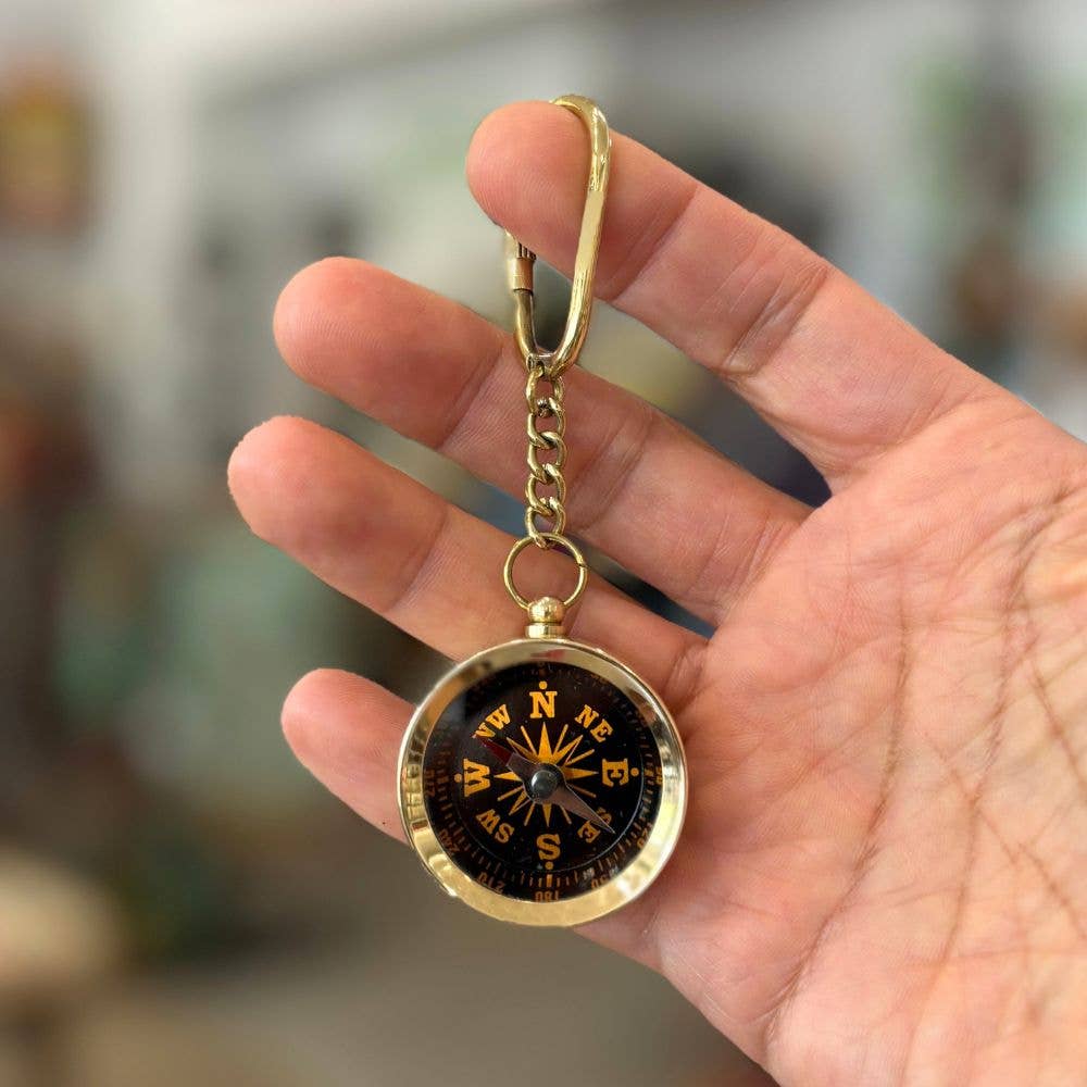 Brass Compass Key Chain, Unisex Gift