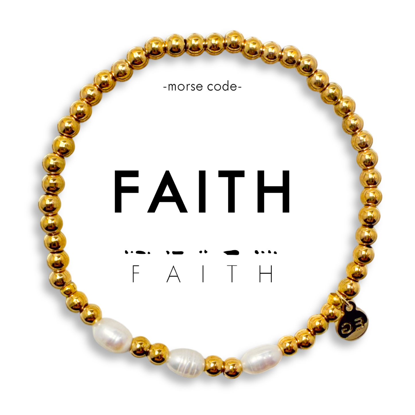 Morse Code Pearl & Gold Waterproof Beaded Bracelet | FAITH