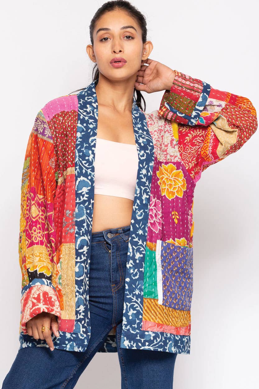 Reversible Kantha Quilted Saree Jacket