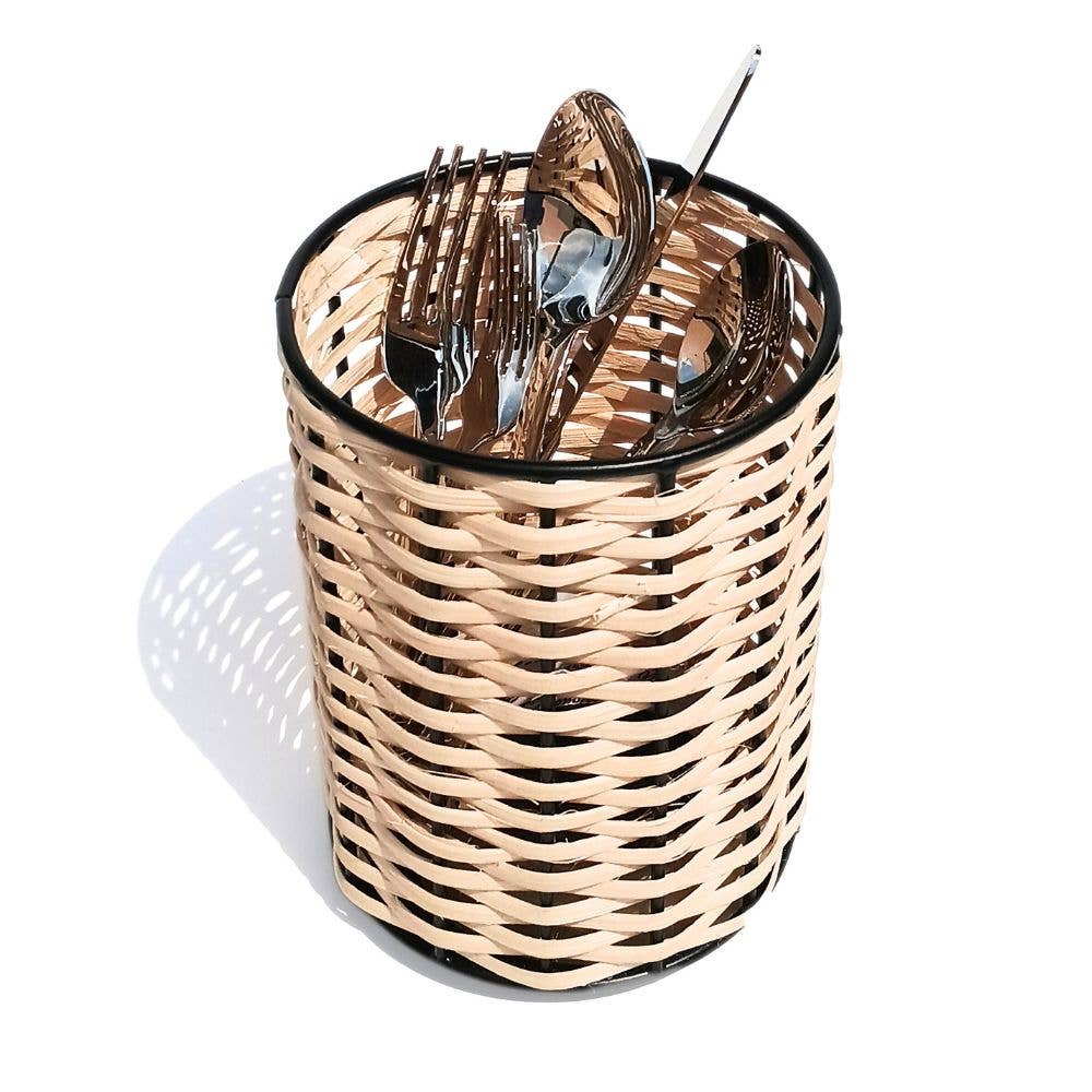 Iron and Cane Utensil Holder