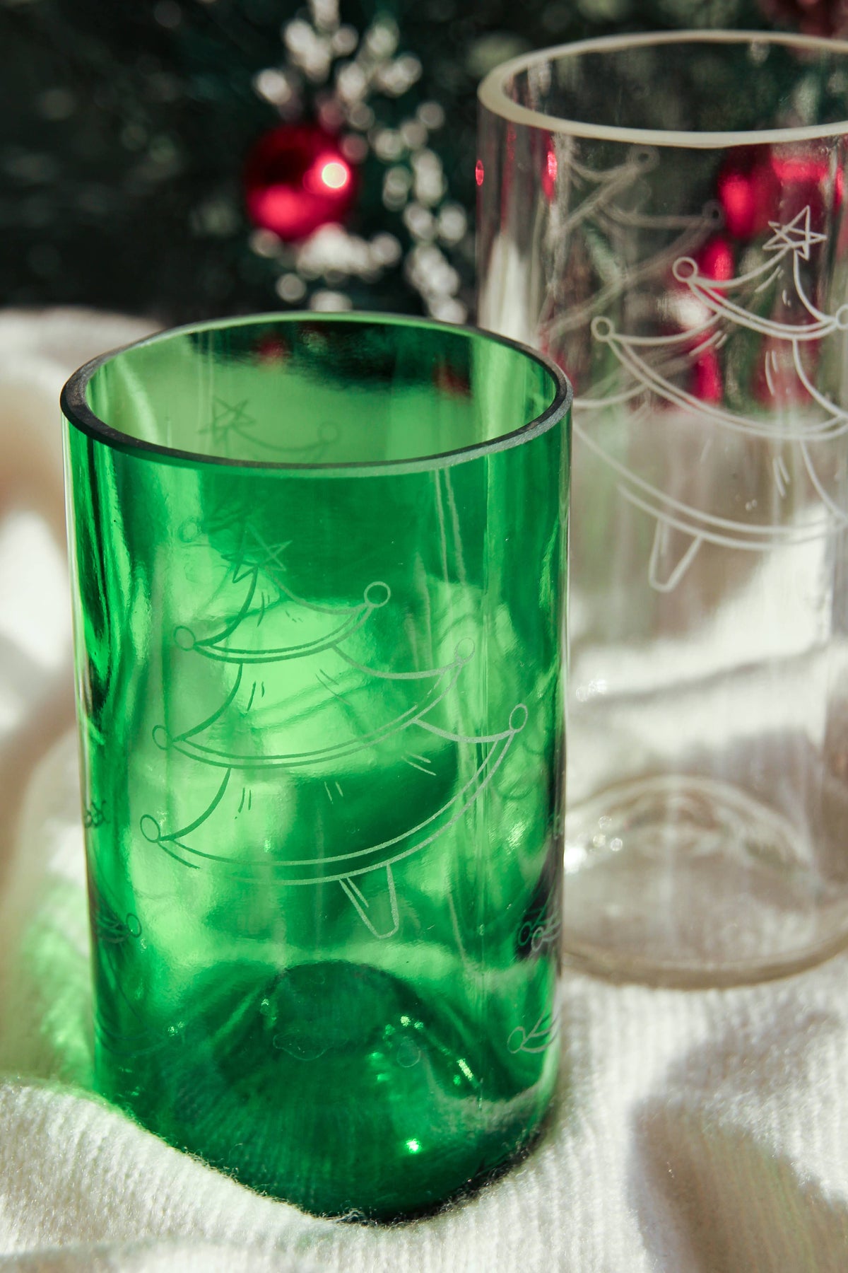 Dancing Trees Upcycled Drinking Glasses 2 Pack - 12 Oz. Green