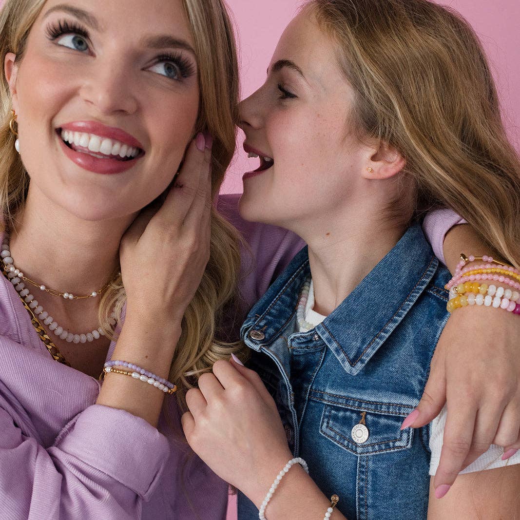Morse Code Pearl & Gold Waterproof Beaded Bracelet | MOTHER