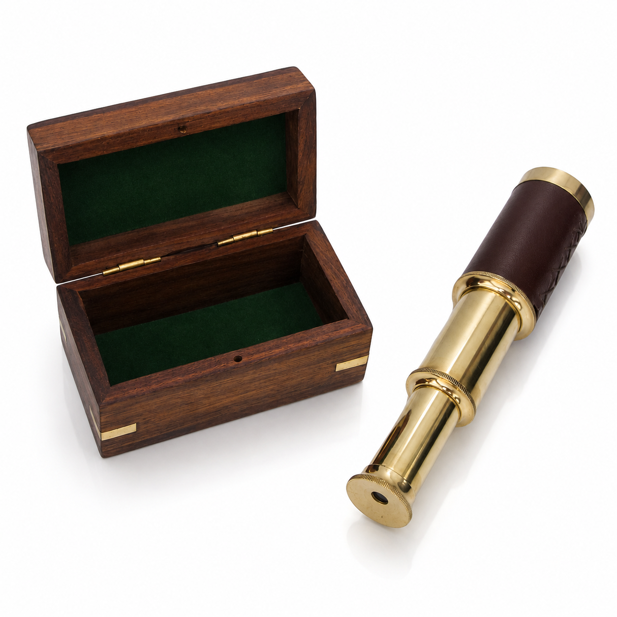 Mini Vintage Spyglass Telescope in Wooden Display Box
