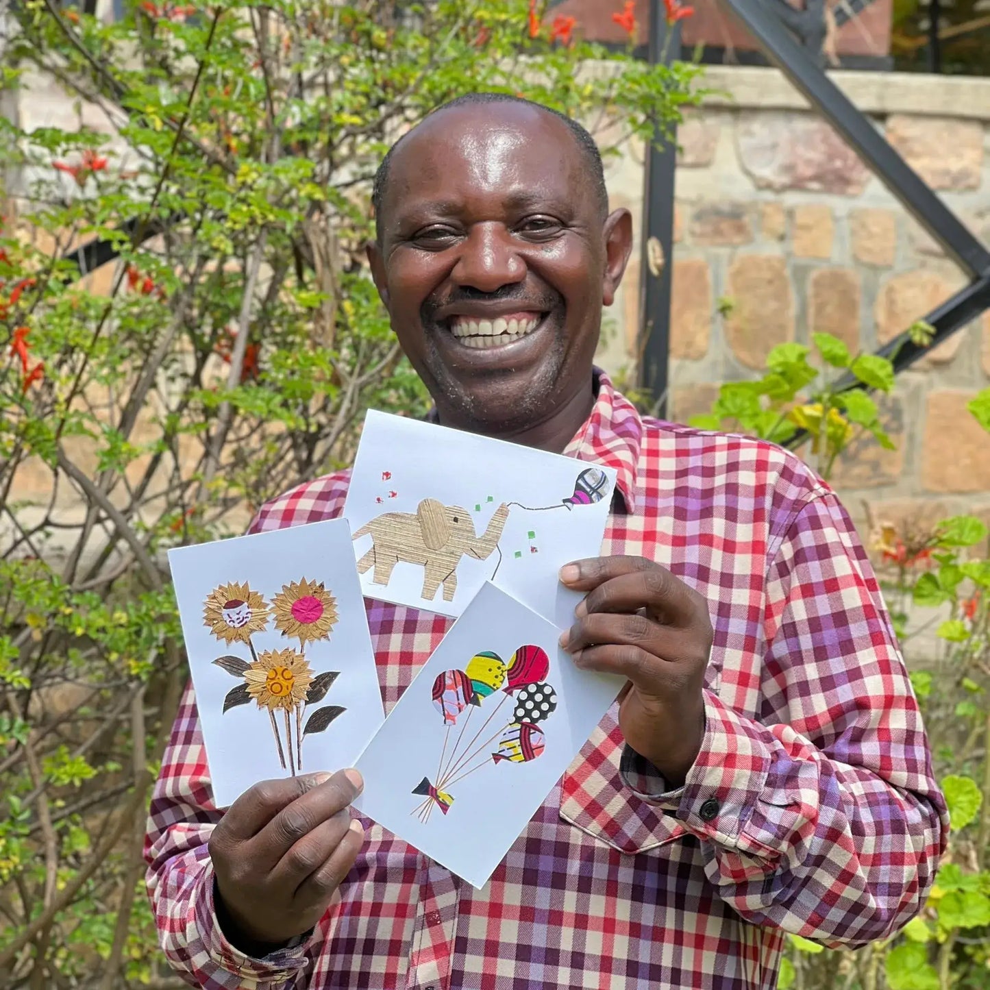 Handcrafted Banana Fiber & Kitenge Sunflower Card