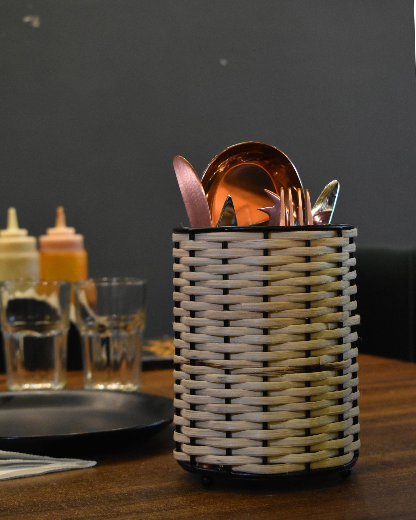 Iron and Cane Utensil Holder