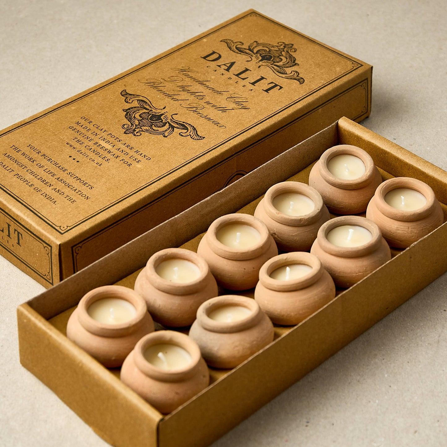 Dalit Goods Terracotta Beeswax Tea Light Candles - Box of 10