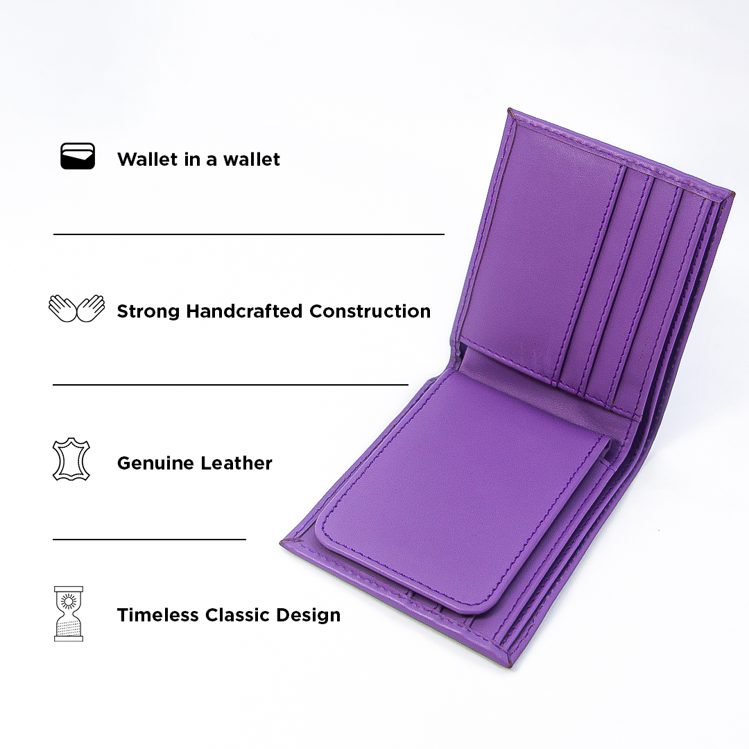 Bifold Leather Wallet - Purple