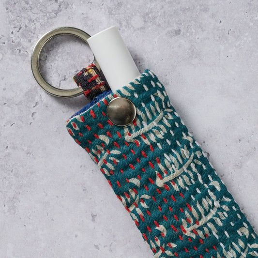 Kantha Lip Balm Holder Keychain