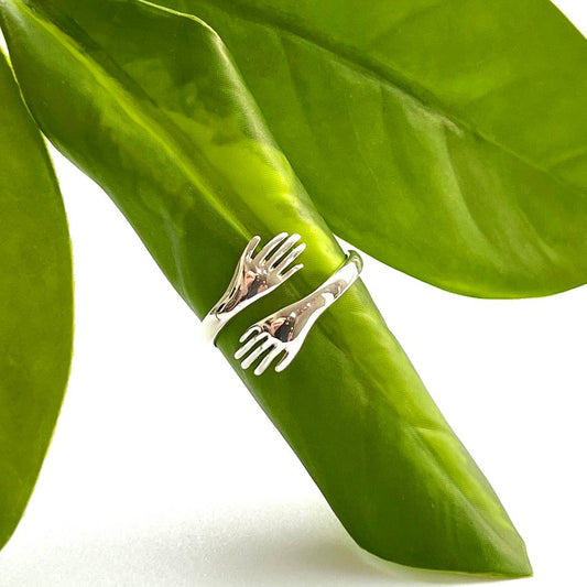 Hugging Hands Ring - Sterling Silver