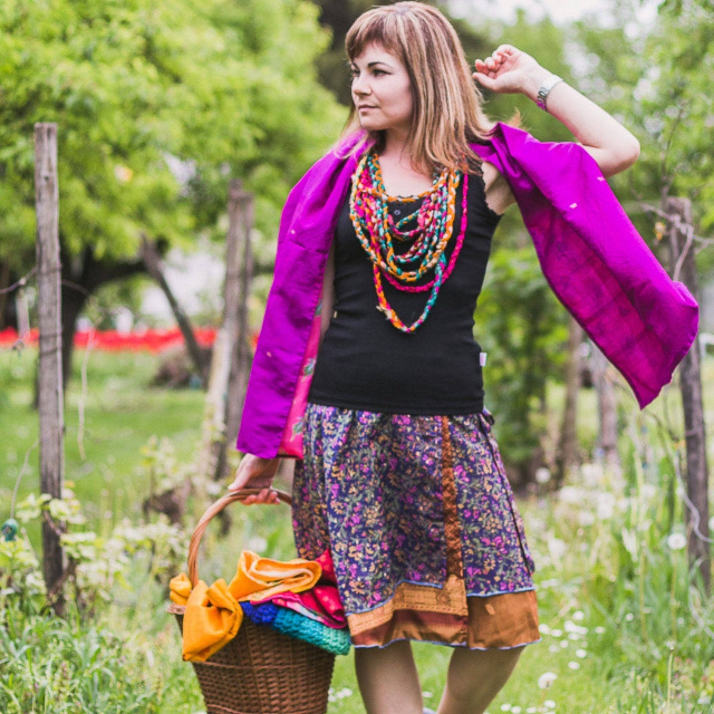 Knee-Length Sari Wrap Skirts