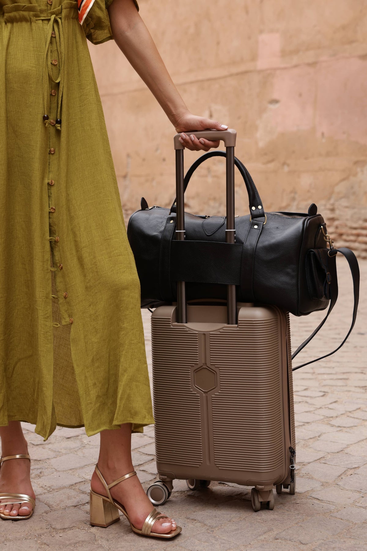 Woven Leather Weekender Duffel Bag