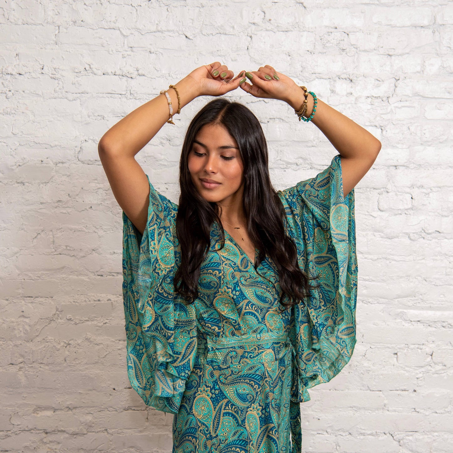 Sari Flutter Sleeve Wrap Dress - S/M Size