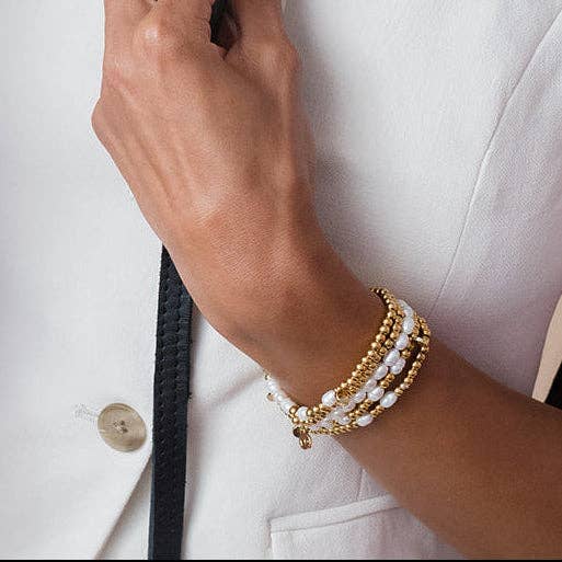 Morse Code Pearl & Gold Waterproof Beaded Bracelet | LOVE