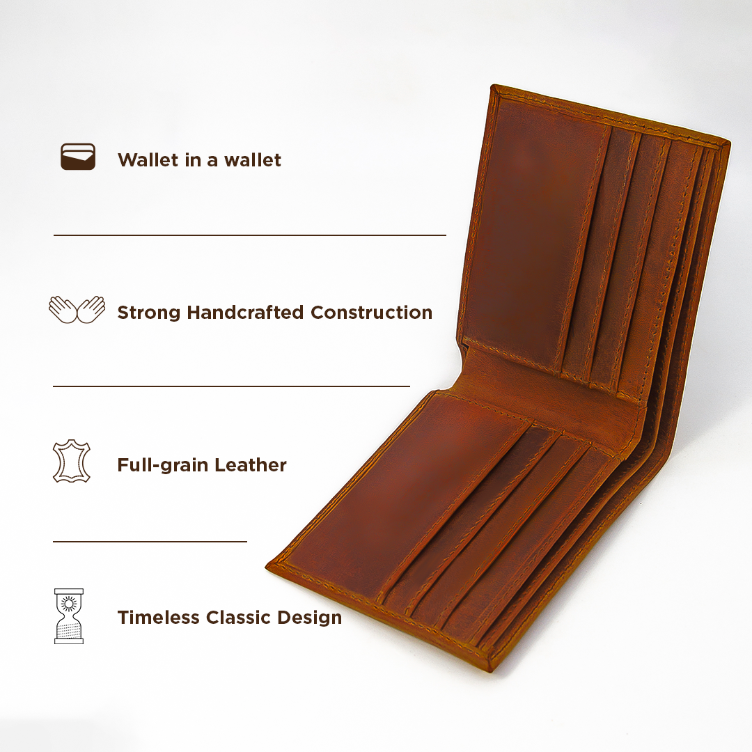 Bifold Leather Wallet - Saddle Brown