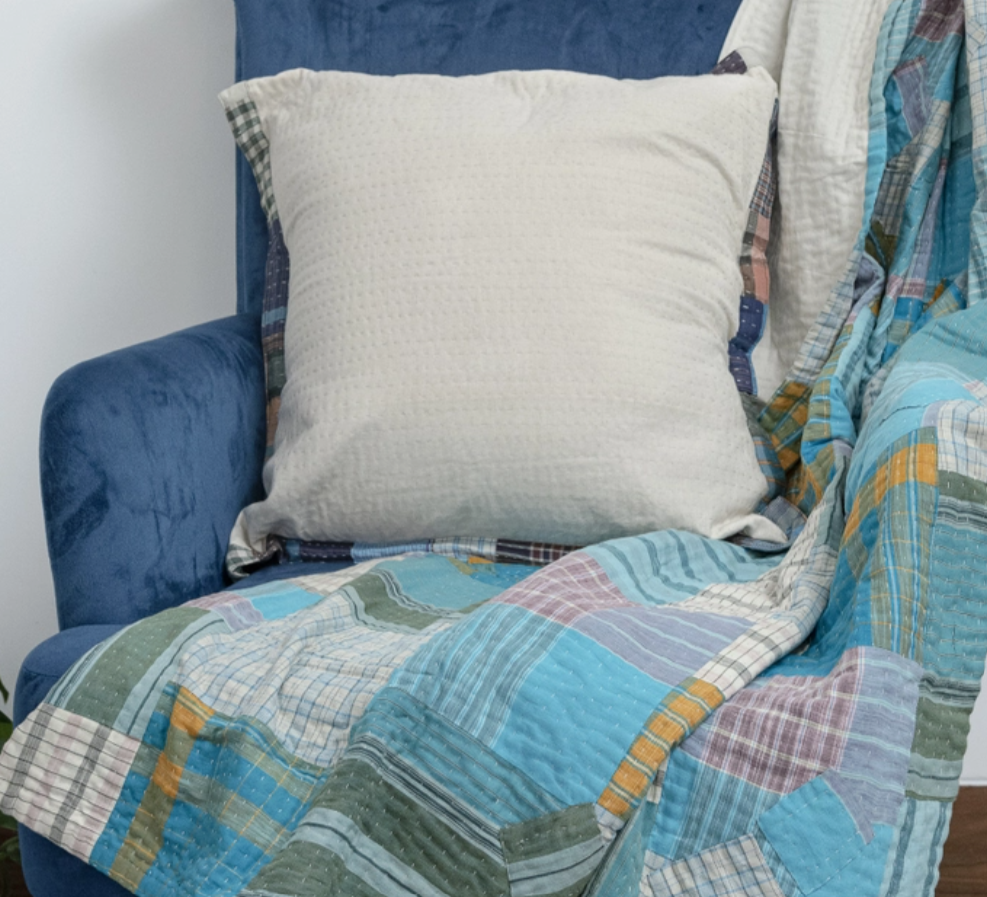 Recycled Patchwork Plaid Blanket & Unbleached Cotton